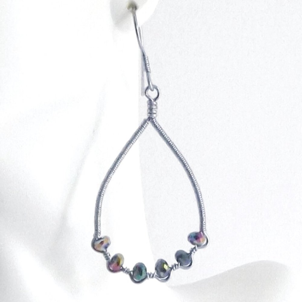 Rainbow Crystals Wire Wrapped ZigZag Teardrop Hoop Earrings - Picture 4 of 5
